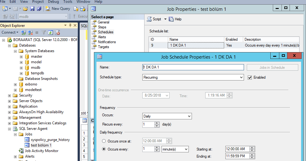 mssql job tanımlama