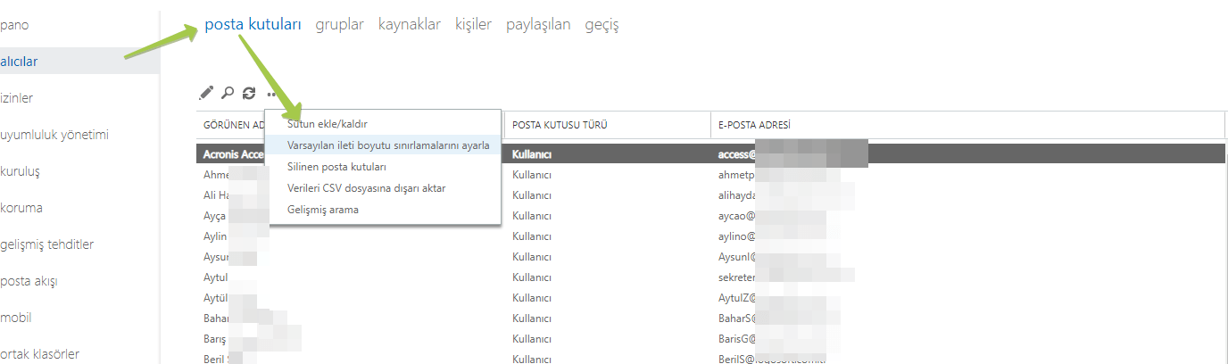Exchange yönetim merkezi giriş ekranı