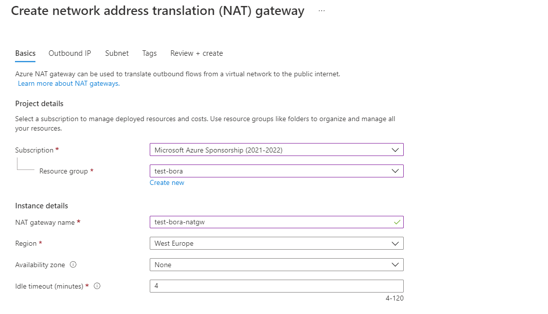 Create network address translation (NAT) gateway