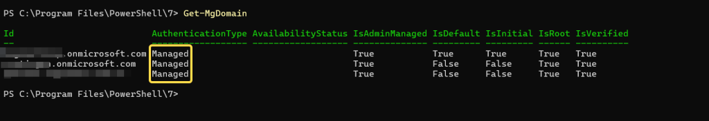 Tüm domainlerin Managed durumuna geçmiş hali