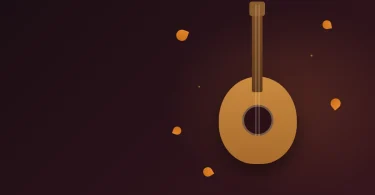 Coco filmini çağrıştıran gitar ve turuncu yapraklardan oluşan illüstrasyon