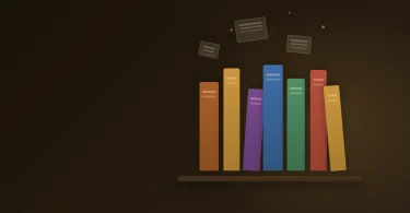Rafta dizili renkli kitaplardan oluşan e-kitap arşivi illüstrasyonu