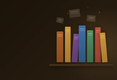 Rafta dizili renkli kitaplardan oluşan e-kitap arşivi illüstrasyonu