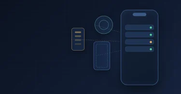 iPhone parça değişim kontrolünü simgeleyen soyut telefon ve parça şeması