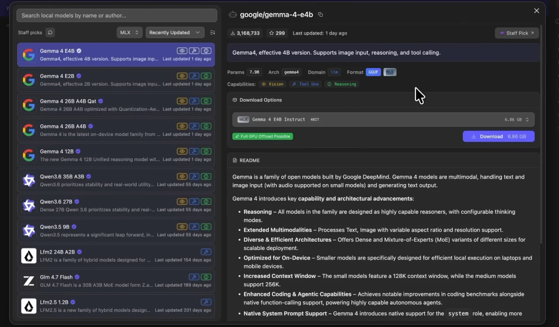 LM Studio'da Gemma 4 Coding modelinin yüklenme ayarları, context uzunluğu 262144 token olarak gösteriliyor