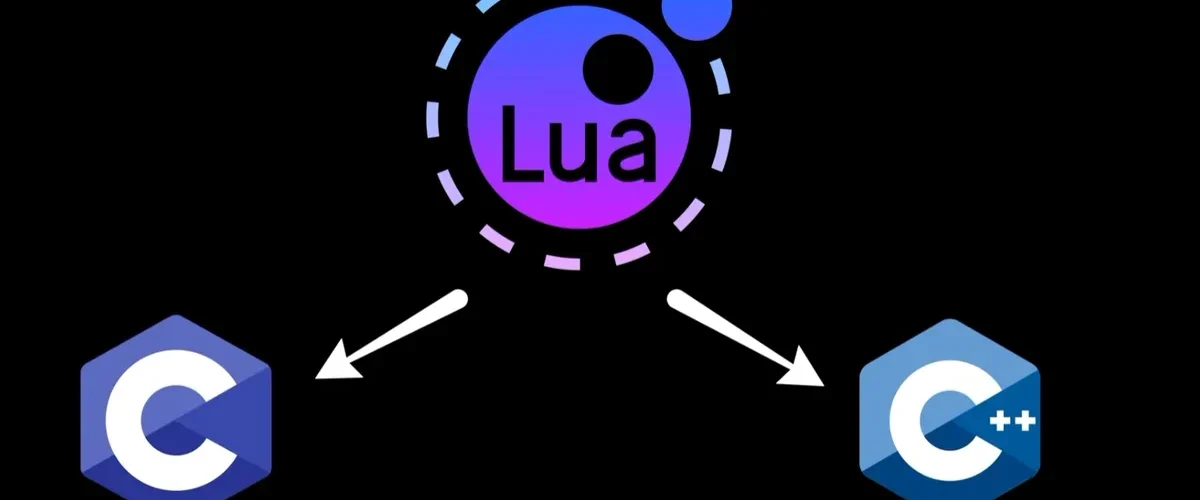 Lua programlama dilinin logosu ve C, C++ dilleriyle bağlantısını gösteren şema