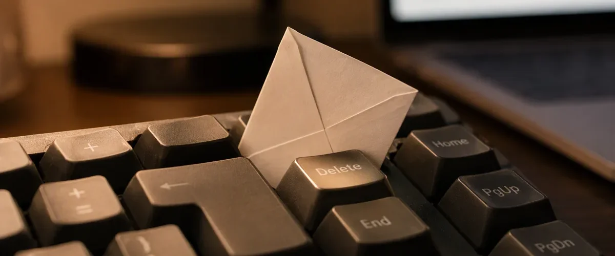 Klavyede Delete tusunun yaninda sikismis kucuk bir zarf