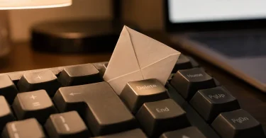 Klavyede Delete tusunun yaninda sikismis kucuk bir zarf